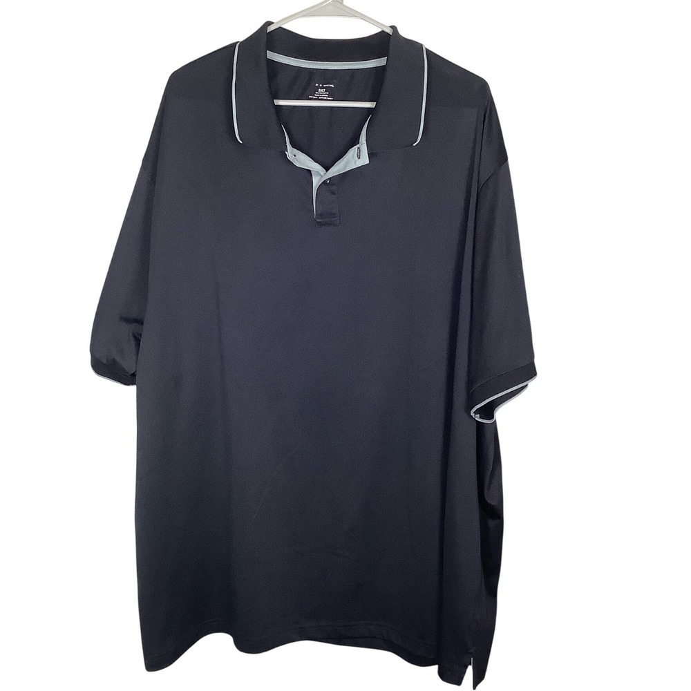 B&M Mens 3XLT Black Moisture Wicking Polo Shirt Grey Trim Short Sleeve‎ Tall 3XL